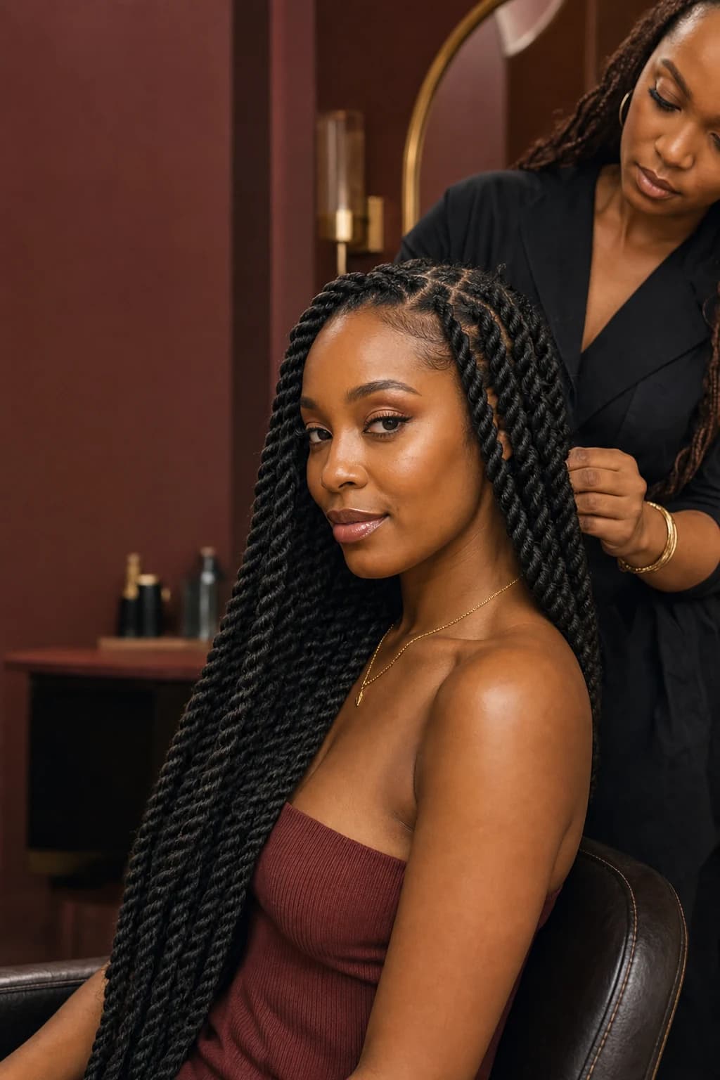 Long polished two-strand rope twists